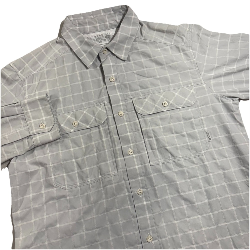 Mountain Hardwear Shirt Mens Small Gray Check Button Down Performance Hiking LS